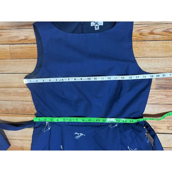 L.L. Bean Signature | Navy Belted Duck Print Cotton Tank Dress | Size 14 - Picture 13 of 14